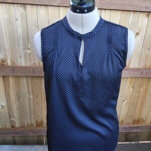 Ann Taylor navy and white dot keyhole neckline top small